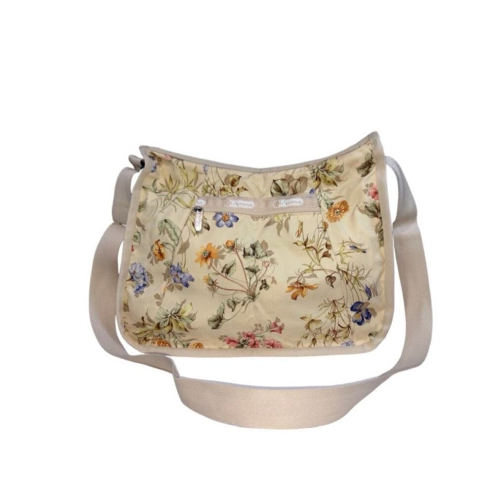 LeSportSac Cream Light Yellow Floral Nylon Medium Crossbody Bag